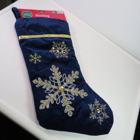 Navy Blue Sequins and Rhinestone Winter Stocking Christmas - Picture 1 of 8